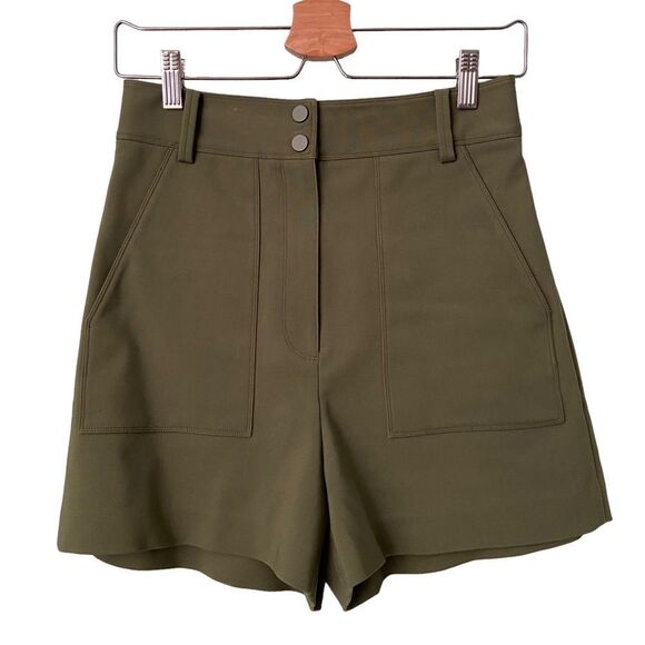 Tibi High Rise Olive Urban Stretch Cargo Shorts in Size 2 - Picture 2 of 10